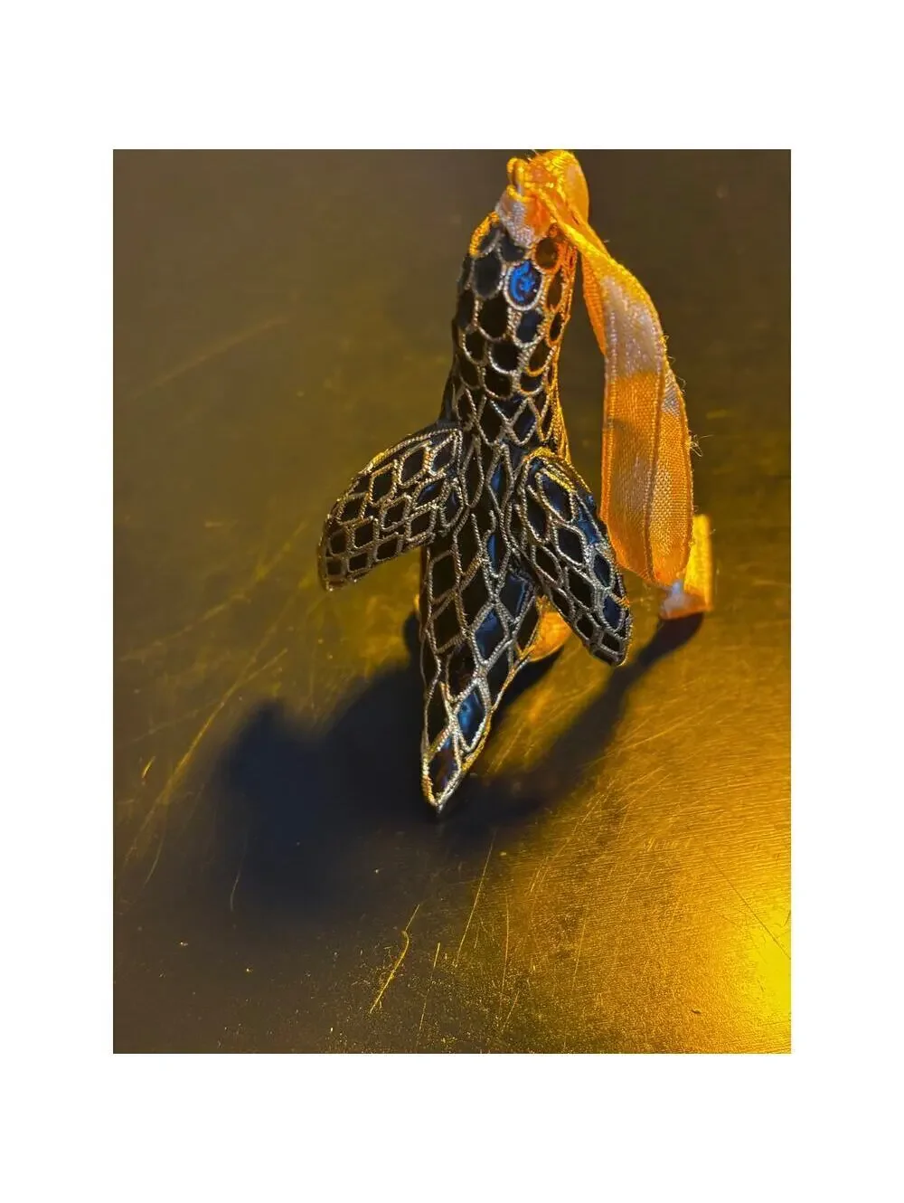 Penguin Ornament Black and Gold Mosaic Pattern